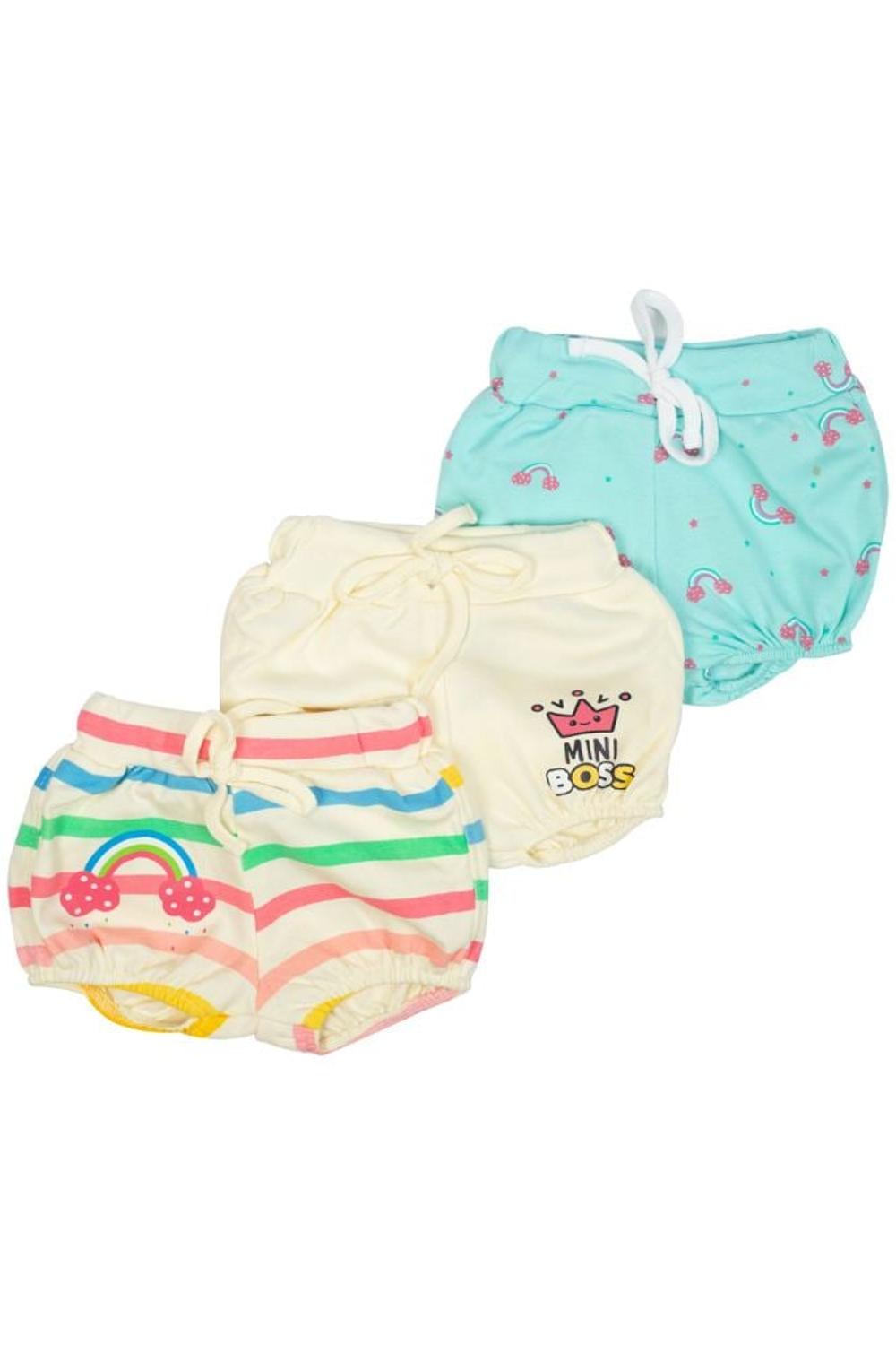 Mee Mee Baby Striped, Offwhite  Light Blue Shorts - Pack Of 3
